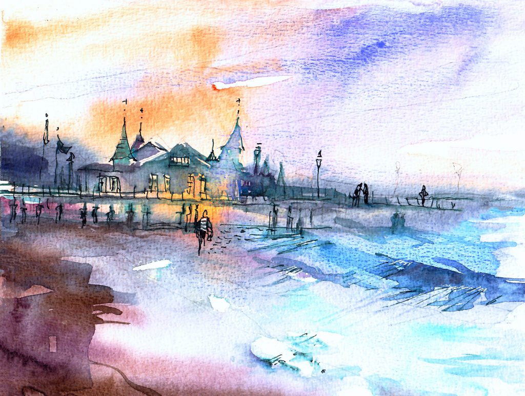 Aquarell Ahlbeck auf Usedom. Aquarell und Füllfederhalter Tutorial Tine Klein