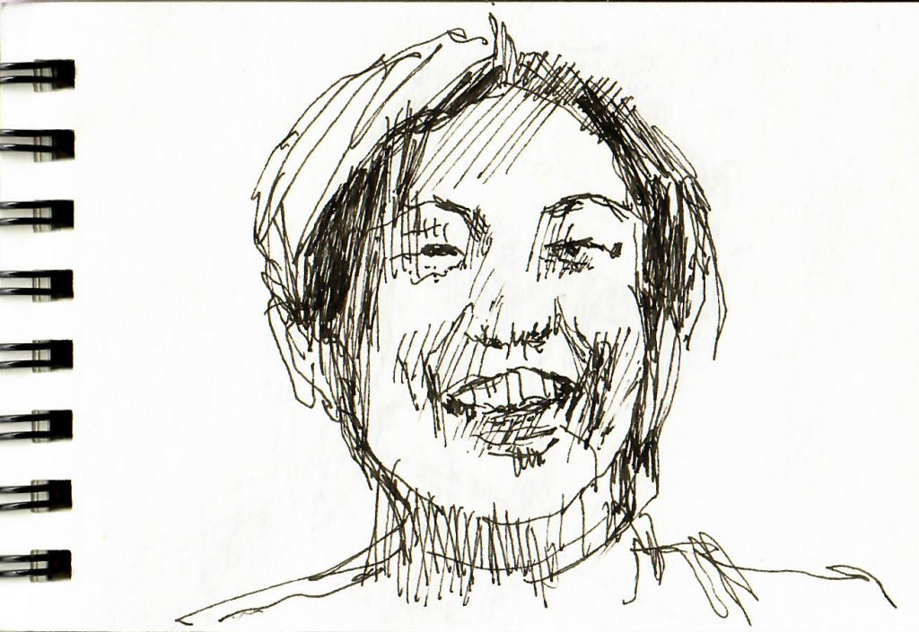 Tine Klein malt ein Portrait von Si Chan , Füllhalter und Schraffur Technik