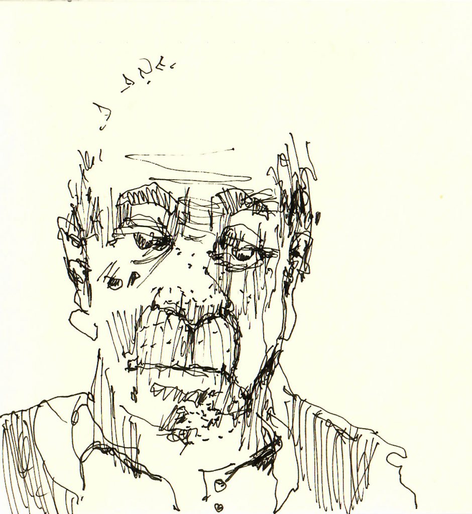 Tine Klein malt ein Portrait eines alten Mannes mit Füllhalter und Schraffur Technik