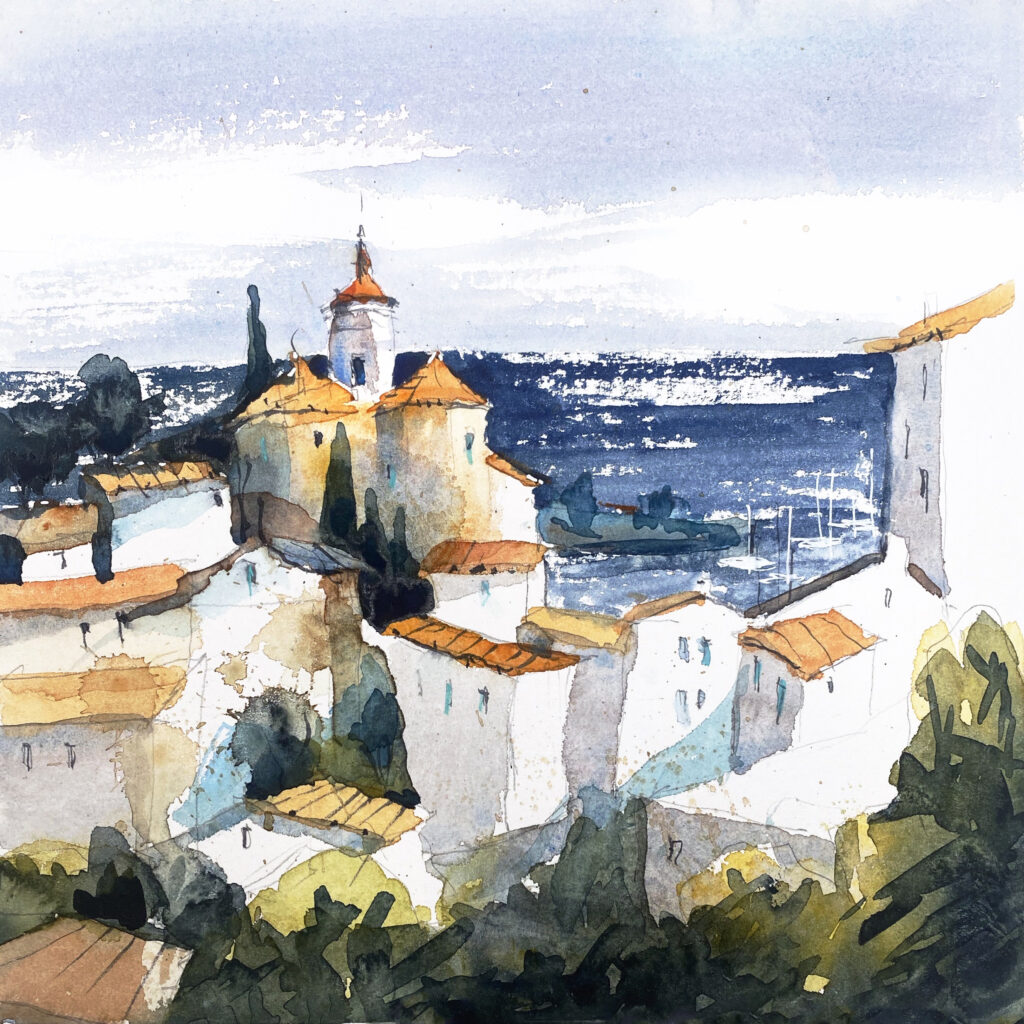 Tine Klein, acuarela, Cadaques, costa brava, Grau mischen, Tutorial, Aquarell, uskcatalunya, uskspain,Watercolor,