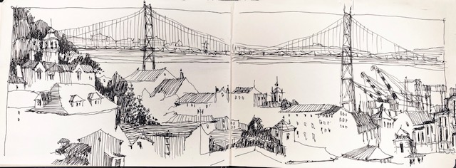 Tine Klein Skizzenbuch. Lissabon, Aussichtspunkte, malen lernen. Urban Sketching